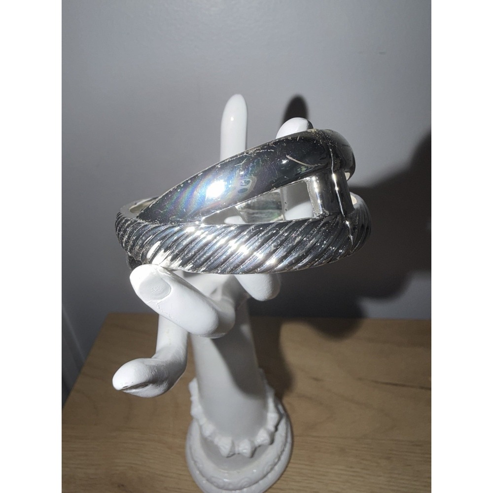 Cable X Design Bangle Bracelet Crossover Cuff 8" Hinged - Picture 2 of 5